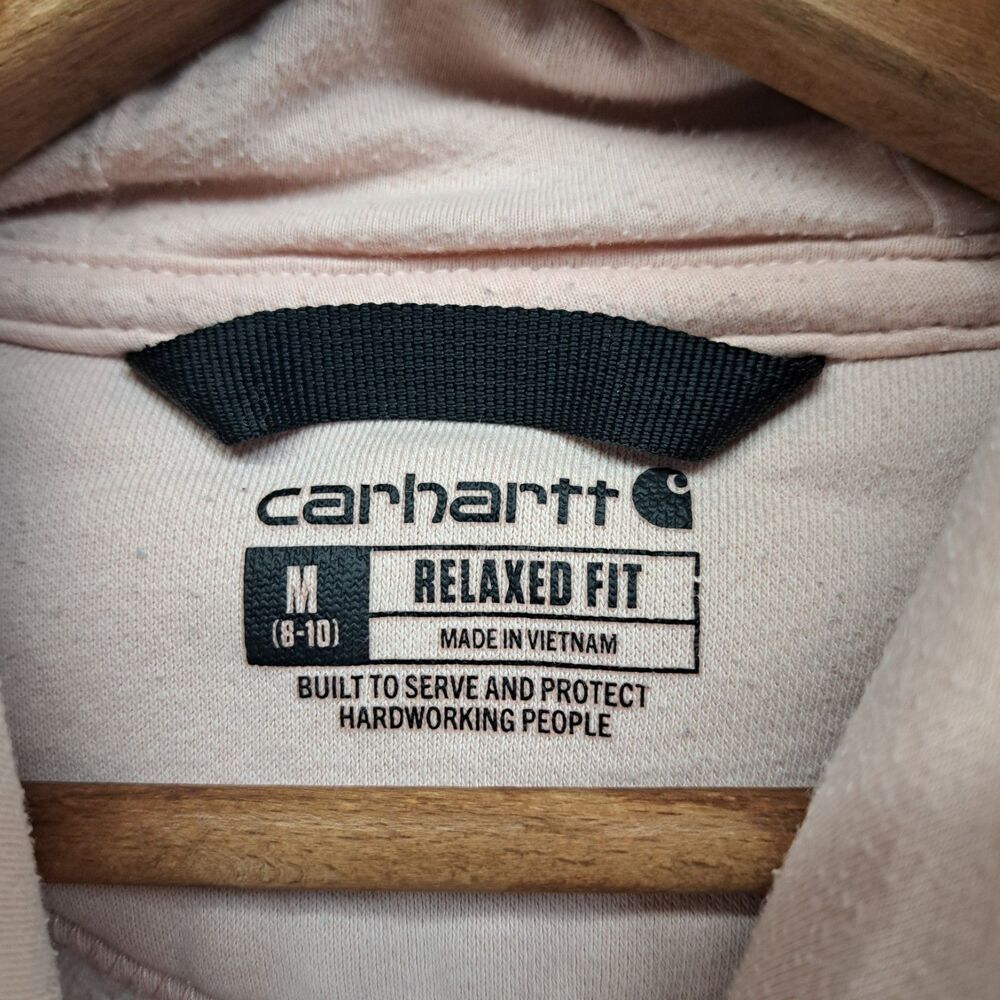 Carhartt Womens Medium Relaxed Fit Hoodie Sweatshirt Dusty Pink Sleeve Logo - Picture 5 of 14
